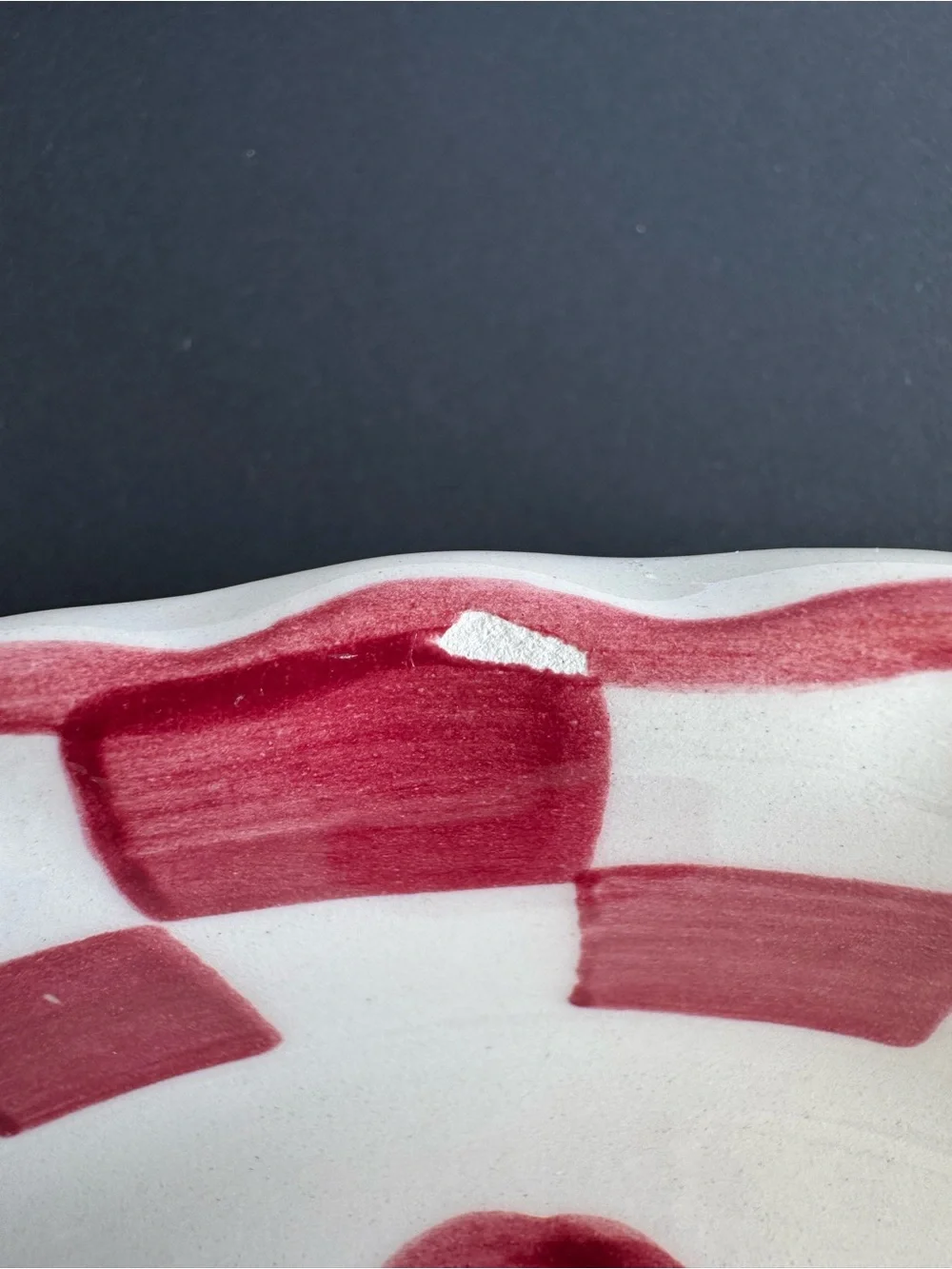 Williams Sonoma Red Cherry Check Ceramic Serving Bowl